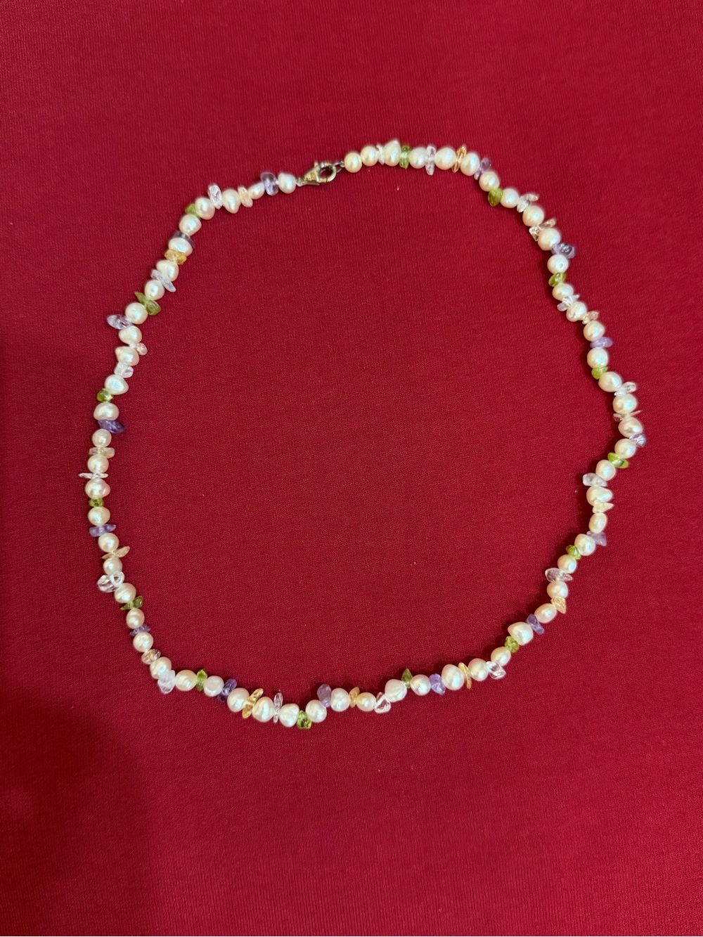 Handmade 925 Sterling Silver Freshwater Pearl Gemstone Chip Necklace 18" Boho